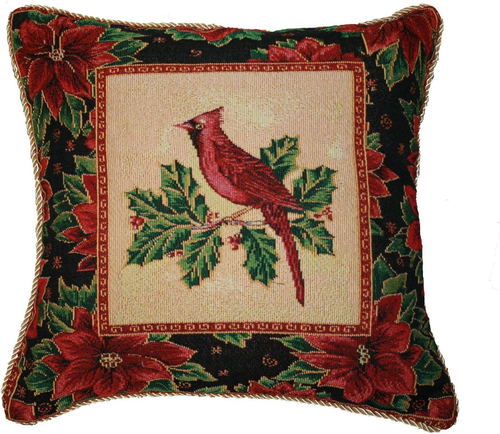 Decorative Christmas Cardinal Design Tapestry, 18" X 18" Throw Pillow