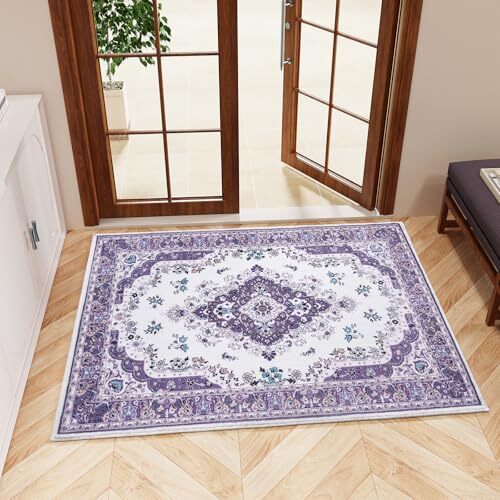 2x3 Floral Purple Area Rug for Bedroom or Entryway