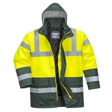 PORTWEST HI VIS CONTRAST TRAFFIC JACKET WATERPROOF HOOD LINED PADDED SAFETY S466