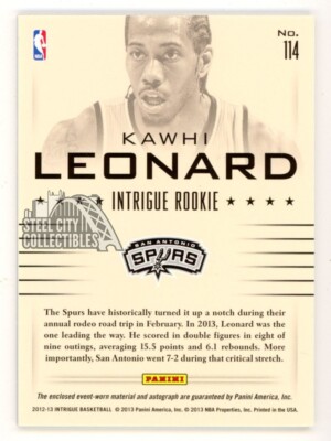 2012-13 Panini Intrigue - Rookie Kawhi Leonard #114 /149 (AU, MEM