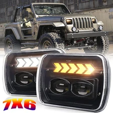 Pair 5x7" 7x6 LED Headlights For Jeep 84-2001 Cherokee XJ /For 86-1995 Wrangler