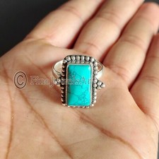 Tibetan Turquoise Gemstone 925 Sterling Silver Handmade Bohemain Women Ring M380