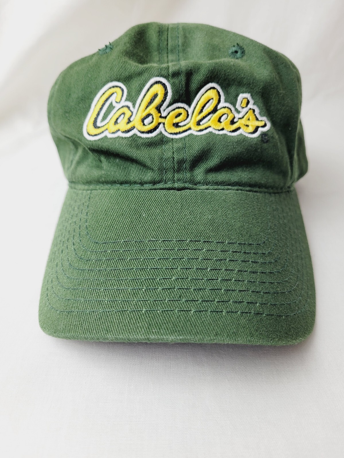 Cabela's Baseball Cap Hat Green Yellow Adjustable Strap Embroidered Logo