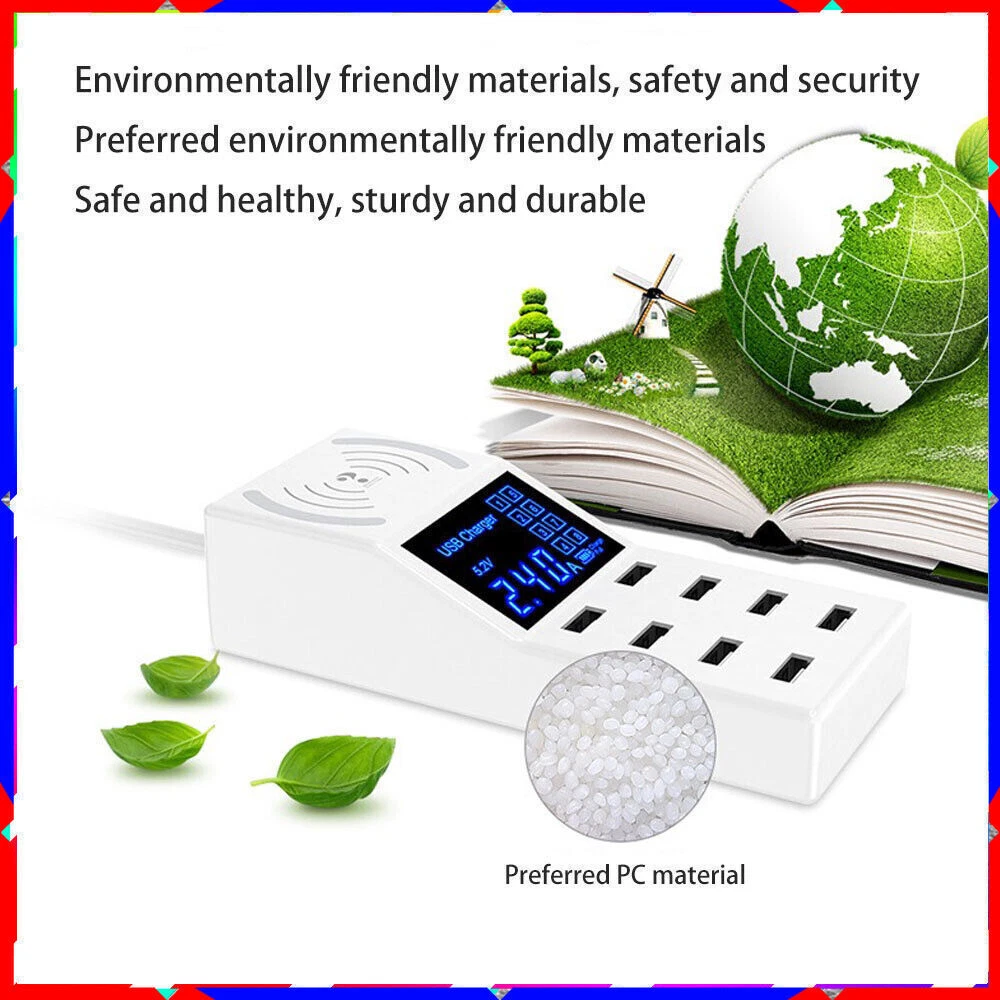 8-Port USB Hub with Wireless Charging Pad & Non-Slip Base 5V8A 8-Port USB Hub with Wireless Charging Pad & Non-Slip Base 5V8A