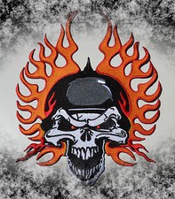 Skull & Flames Patch Totenkopf XL Rückenaufnäher Chopper Biker Kutte Aufbügler