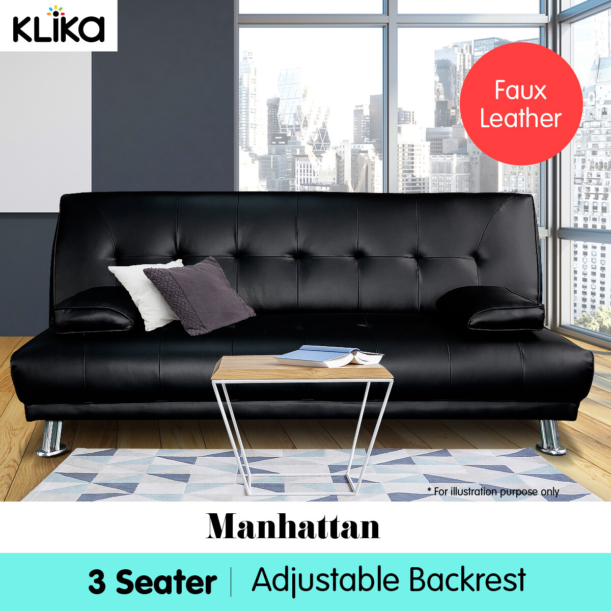 Manhattan Faux Leather Sofa Bed Black Baci Living Room
