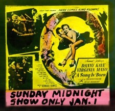 Une chanson est née, 1948, diapositive en verre de film, Danny Kaye, Virginia Mayo, Hugh Herbert