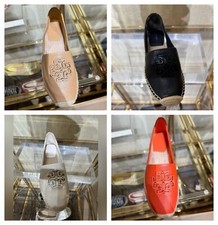 Tory Burch Signature Logo Cut Out Suede Leather Espadrille Shoes