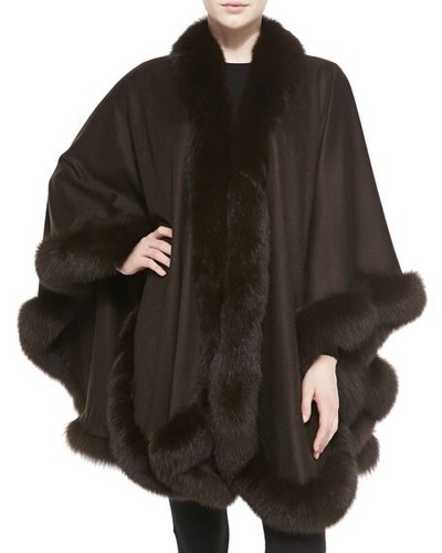 Sofia Cashmere Fox Fur Cape Coat | eBay