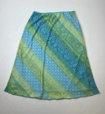 Vtg Y2K Wrapper Skirt Sz L Fairy Festival Grunge Tribal Floral Shimmer Grn/Blue