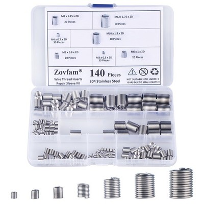 Zovfam 140Pcs M3 M12 Stainless Steel Helicoil Thread Repair Inserts Kit
