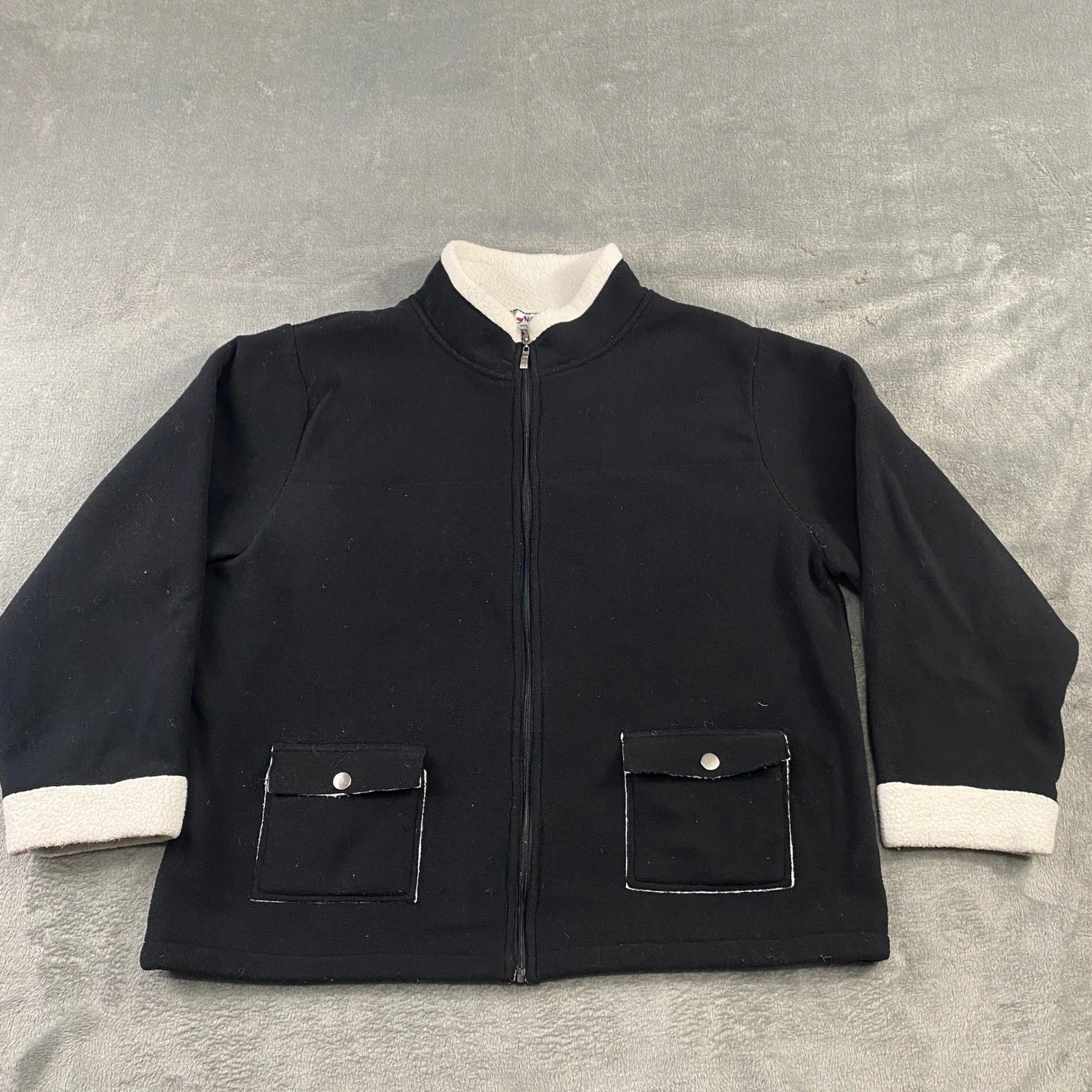 National Fleece Lined Full Zip Jacket Black Sherpa Collar Cuff XL Chore Barn