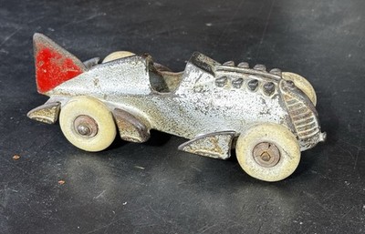 Antique CAST IRON FIN TAIL PISTON RACER RACE CAR HUBLEY Toys Silver