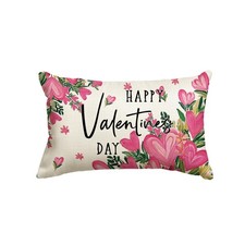 Happy Valentines Day Love Heart Pink Flowers Throw Pillow Cover, 12 x 20 Inch...