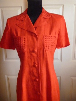 JOHN ROBERTS Persimmon Red Sheath Sz 6 Linen/Rayon Detailed Career Dressy