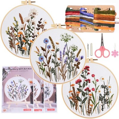 3 Sets Flower Pattern Embroidery Practice Kits, Beginners, Adults, Kids, DIY
