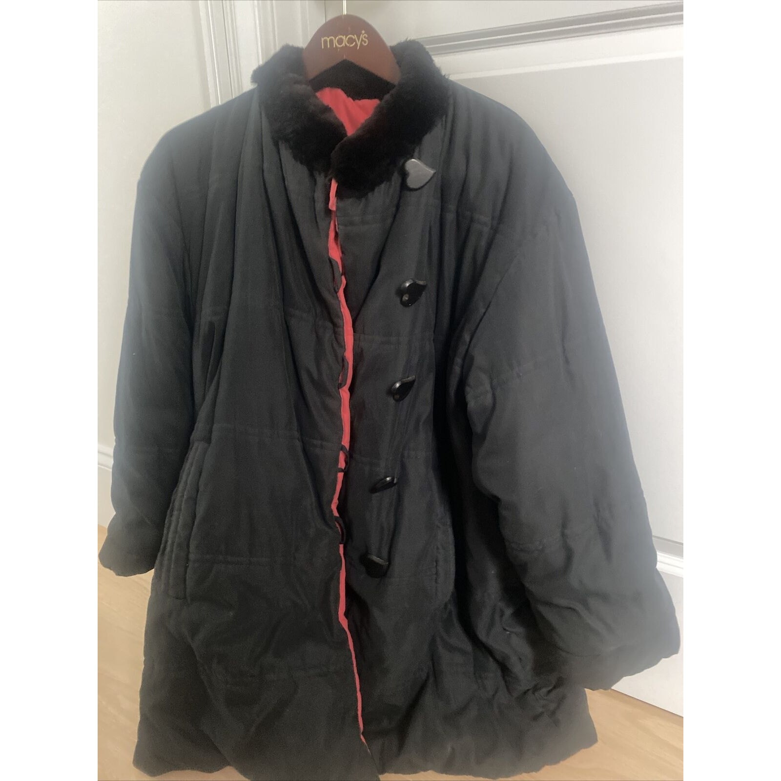 Giacca Yves Saint Laurent Fourrures reversibile nero rosso taglia 38 collo pelliccia