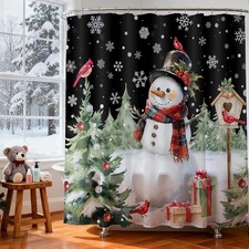 Christmas Snowman Shower Curtain Winter Snowflake Shower Curtain Waterproof X...