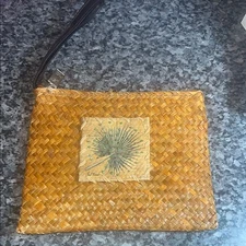 Sun N Sand Rattan Woven Tan Clutch Wristlet with beading