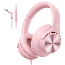 Pink Wired OverEar 3.5mm Corded Headphones Mic Foldable 4.9ft TangleFree
