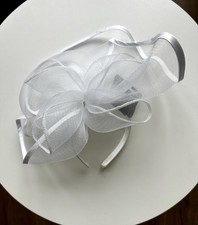 Bellisima White Net Fascinator Headband Hat - Tea Party, Derby, Bridal