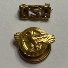 ORIGINAL WW2 UNITED STATES ARMY PIN LOT OF 2 USO RUPTURED DUCK