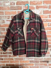 Vtg Woolrich Men s Red Plaid Wool Blend Sherpa Lined Jacket Coat 90s Lumberjack