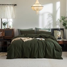 Duvet Cover Set 100 Washed Cotton Linen Feel Super Soft Breathable Cozy 3 Pi...