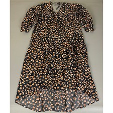 Who What Wear Maxi Dress Women's Large Black Orange Leopard High Low Tiered