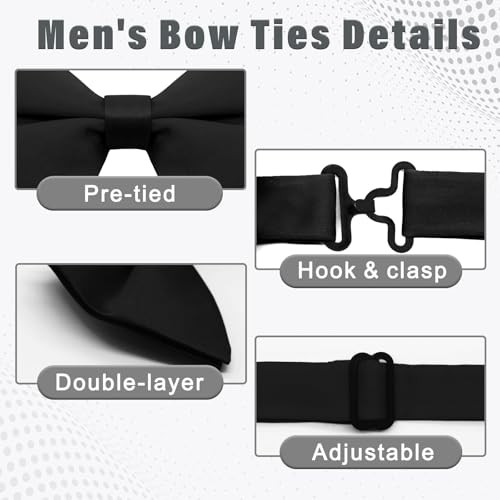 Oversized Bow Ties for Men, Pre-tied Bow Tie Adjustable Mens Bow Ties Black
