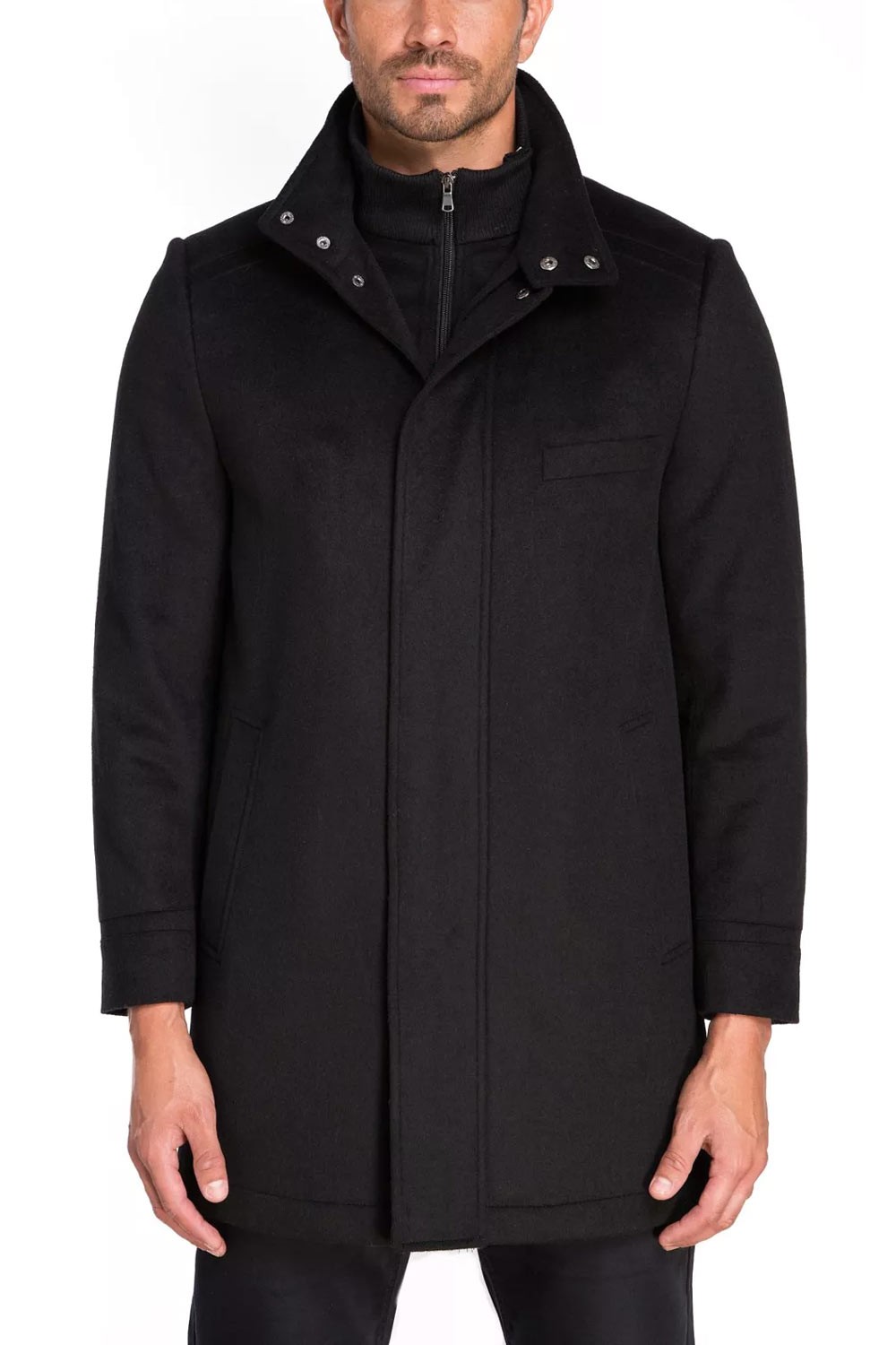 Мужское полушерстяное пальто Jared Lang с внутренним полукомбинезоном на молнии длиной 42 см, черное - NWT $495