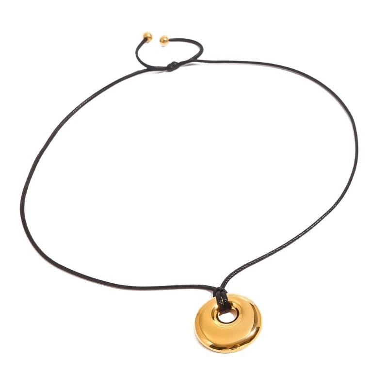 Fashionable Stainless Steel Necklace For Women Black Leather Cord Trendy Design