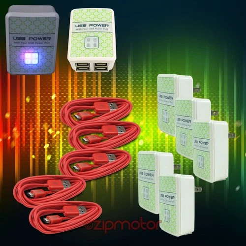 5X 4 USB PORT HUB WALL ADAPTER+10FT CABLE POWER CHARGER PURPLE GALAXY NOTE NEXUS