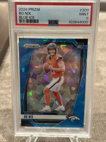 2024 Panini Blue Ice Prizm #309 Bo Nix Denver Broncos RC Rookie /99 PSA 9
