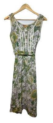 April Cornell French Country Midi Dress Floral Cotton Light Weight Belt S