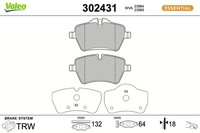 Valeo Bremsbelagsatz Scheibenbremse Essential 302431 FüR Mini Countryman R60 R61