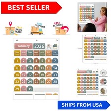 32.25x24.13 All-in-One White Monthly Calendar Pocket Chart with Boho Style Cards