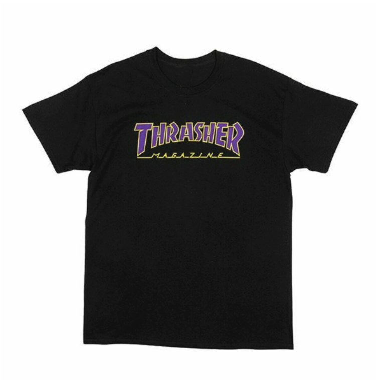 Thrasher Magazine Outlined Skate Mag Logo Black Purple T Shirt Reprint Tee S-5XL