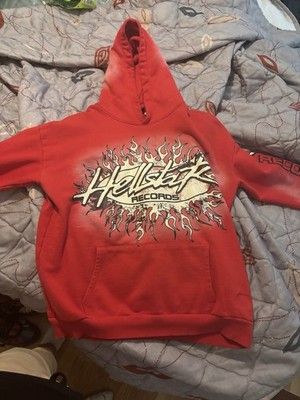 Hellstar Records Red Graphic Print Logo Pullover Hoodie w/ Pockets Size L