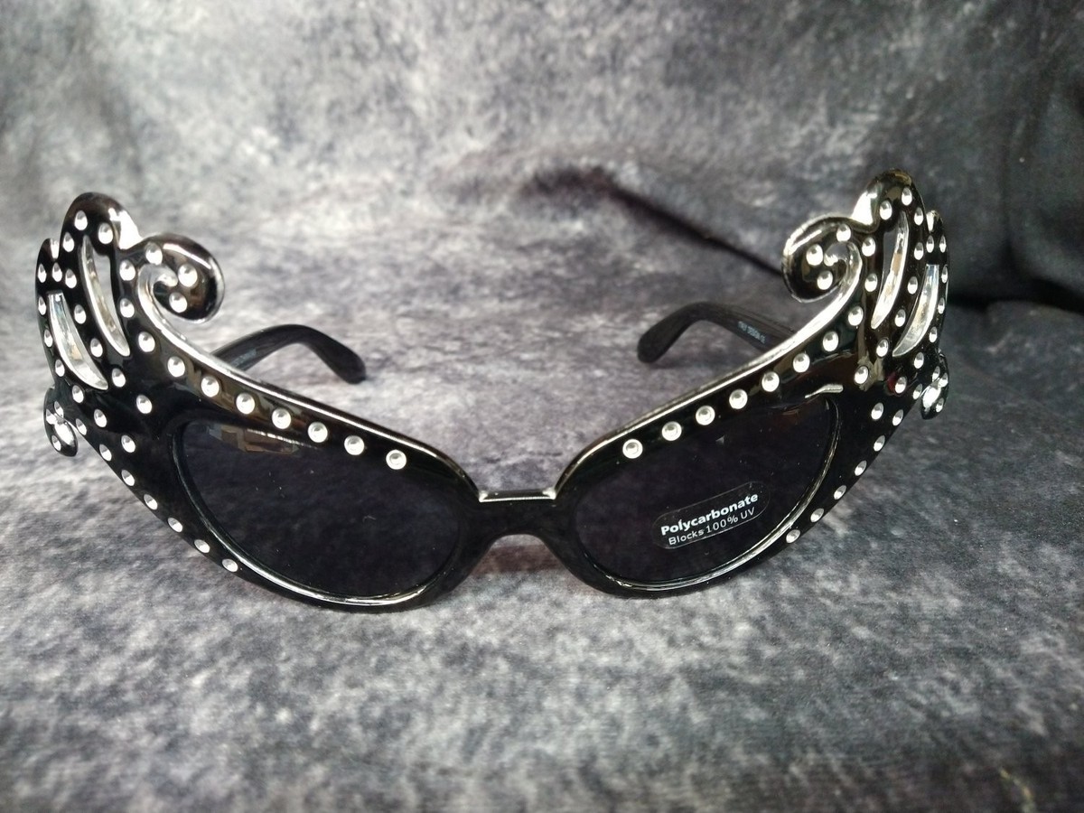 Black Silver Dame Costume Glasses Retro Scroll Cat Eye Edna Face
