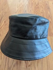New York Winner Genuine Leather Black Bucket Hat USA Vintage 80s 90s CAP