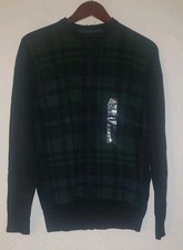 Men  s Original Weatherproof Vintage Sweater Size M Black Blue Green Plaid Cotton