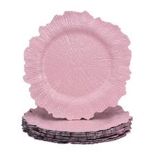 10pcs Plastic Reef Charger Plates Round Floral Charger Plates Wedding Pink