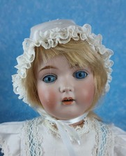 White Doll Bonnet with White Embroidery and Lace to fit 11" Head