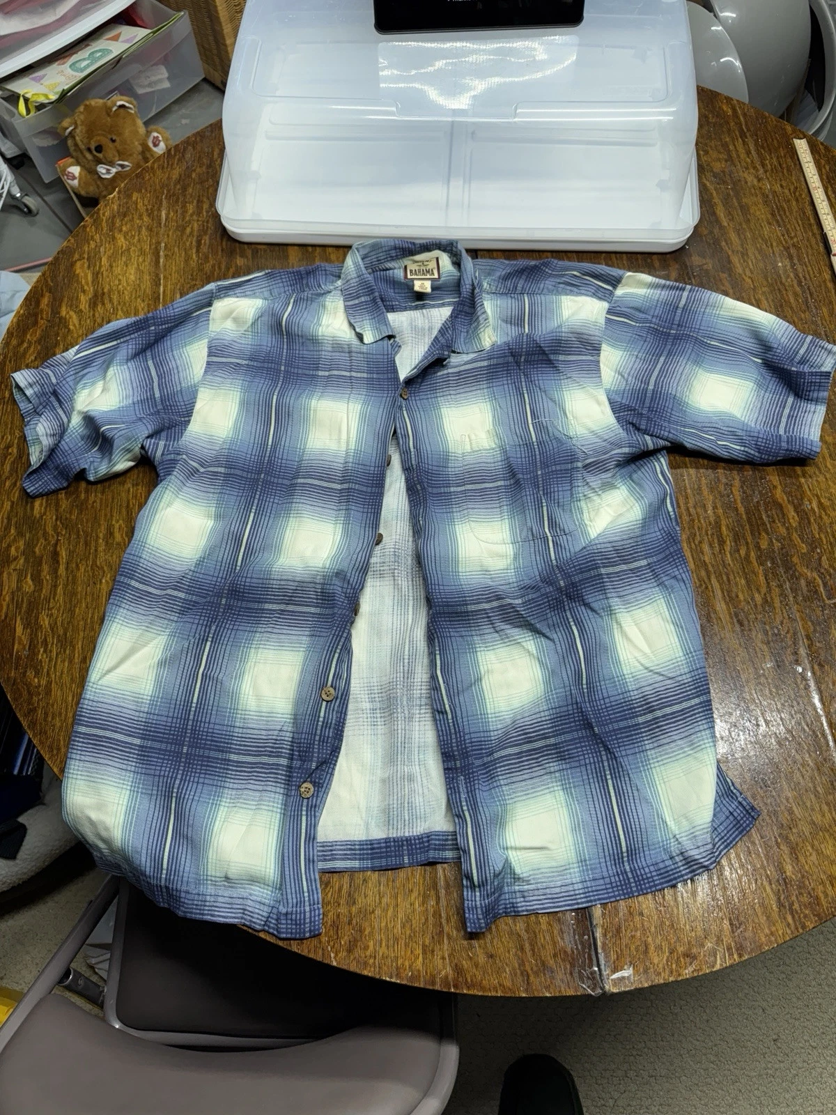 Tommy Bahama Shirt Medium Grey Blue Short Sleeve Button Up 100% Silk