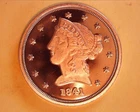 1841-O Gold Liberty Head 5 Dollar Copy Coin  24k Gold layered