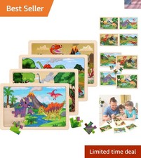 Wooden Puzzles Dinosaur Toys for Kids Ages 3-5, Set of 4 Packs with 20-Piece Woo
