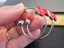 Super cute rare trendy Hello Kitty silver-tone hoop earrings w/red bows 2012