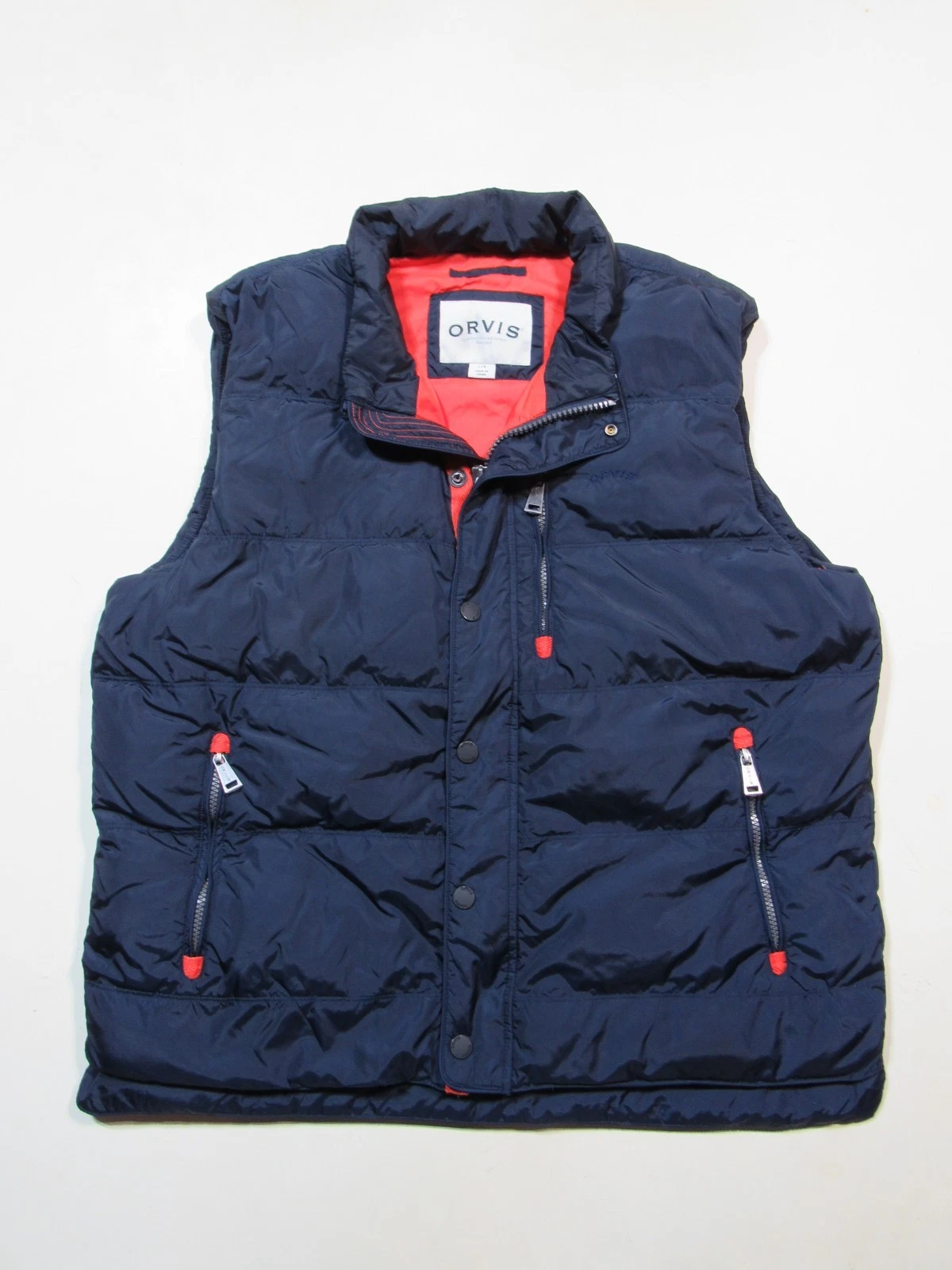 Orvis Essex Puffer Vest Mens L Large Duck Down Filled Navy Blue Quilted Outdoor
