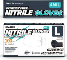 Nitrile Exam Gloves, 4.0 Mil, 100 Pcs Black Disposable Gloves Powder-Free Latex-